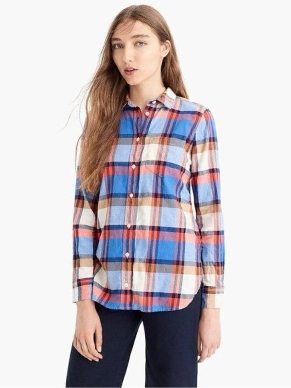 J. Crew Factory Perfect Fit Button Up Pacey Plaid Shirt Blue Size 00 xxs flannel